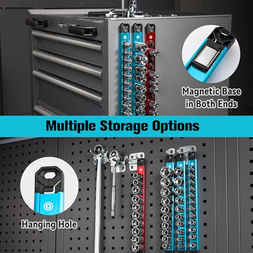 DURATECH 6PCS 1/4", 3/8", 1/2" Magnetic Socket Organizer Set with 64 Clips