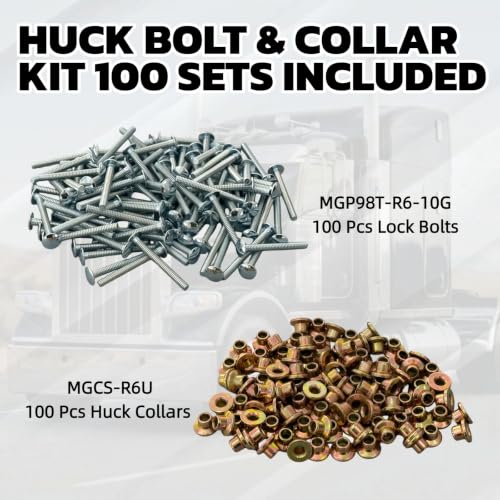 MGP98T-R6-10G MGCS-R6U 3/16" Huck Bolt and Collar Kit 100 Sets 3/16"