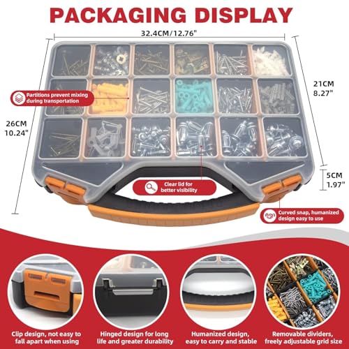 838-Piece Value Combo Set Plastic Drywall Anchor kit with Screws and Petal nut Expansion nut mounts, 11 Sizes Total Plus Screw tweezer Tool Set 11-Sizes Value Drywall Anchors Gray/Copper/White/Orange/Green/Silver（11-Sizes） 838
