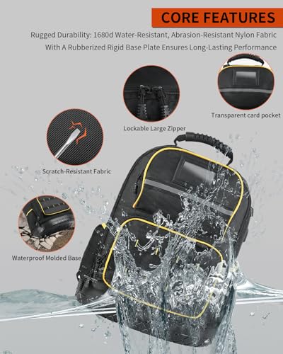 Heavy Duty Tool Backpack with Laptop Compartment, Hard Bottom & Tool Pouch Durable Electrician Tool Bag Organizer with Multiple Pockets, USB Port, Water Bottle Holders, HVAC Work Backpack for Men
