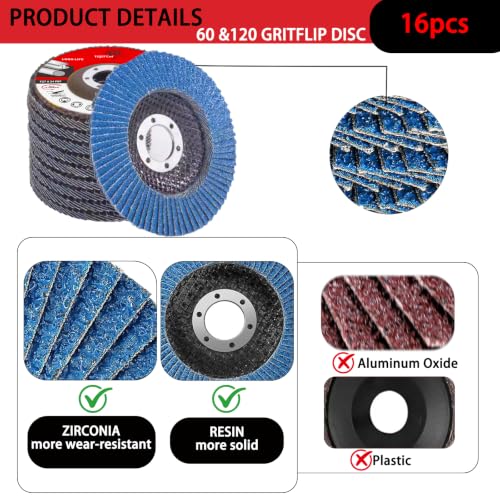 16-Piece Wood Carving Disc Kit for 4 in 4.5 in Angle Grinder, Woodworking Grinding Wheels Kit with 7/8"-5/8" Arbor for Quick Rough Cutting Shaping Sanding Polishing