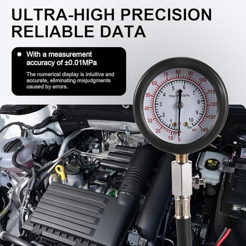 Oil Pressure Tester Kit, 0–140 PSI Engine Oil Pressure Gauge with Hose & Brass Adapters, Automotive Diagnostic Tool for Cars, Motorcycles, Small Diesel Engines, with Storage Case (red) red