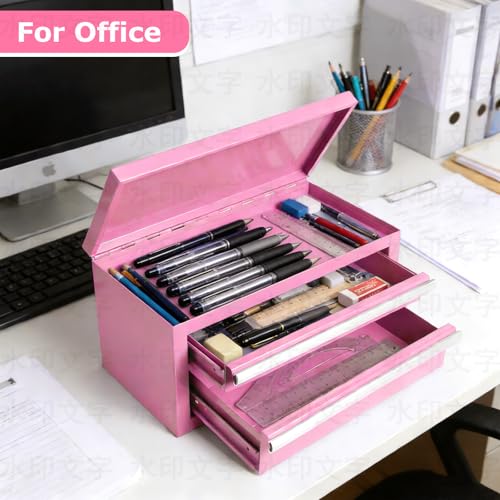 Mini Steel Tool Box with Drawers - Small Tool Chest for Small Item Storage Organizer - Portable Metal Toolbox Organizer with Tool Drawer (mini pink) mini pink