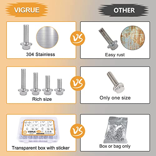 VIGRUE 228PCS M6-1.0 M8-1.25 Flange Bolts Nuts+ 90PCS M8-1.25 Flange Bolts Nuts