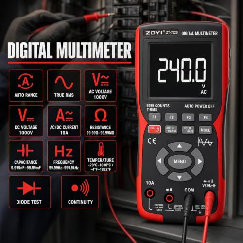 702S 2 in 1 Handheld Automotive Oscilloscope Multimeter - 10MHz Bandwidth 48MS/s Sampling Rate,Auto-Ranging 9999 Counts T-RMS Multimeter with Temperature Tester for Electronics Repair Test