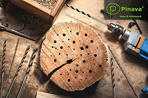 Pinava Wood Drill Bit Set Long [Stable & Sharp] - 7 Shatterproof Auger Drill Bits - Wood, Precise & Centred - Spiral Drill Bit 30 cm, Extra Long Drill Bits - Diameter 4, 5, 6, 7, 8, 10, 12 x 300 mm Set of 7