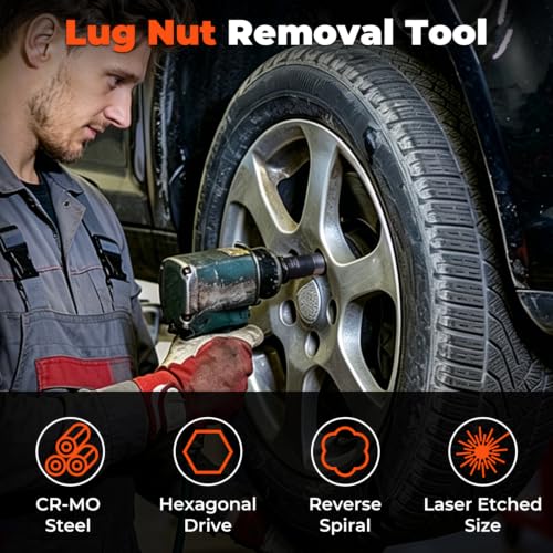 10 Piece Wheel Lock Removal Kit, 1/2" Drive Lug Nut Extractor Set