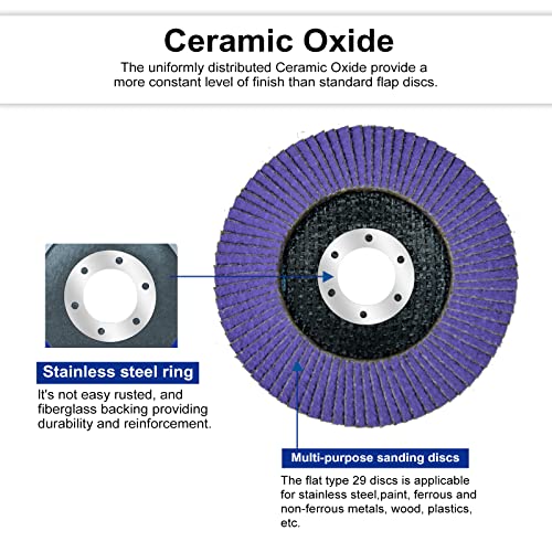 Sali 10 Pack Ceramic Flap Disc 60 Grit 4.5" x 7/8 Inch Sanding Disc Bevel Type #29 Premium and Industrial Grade Angle Grinder Grinding Wheel High Performance Edge Grinding Purple 10.0