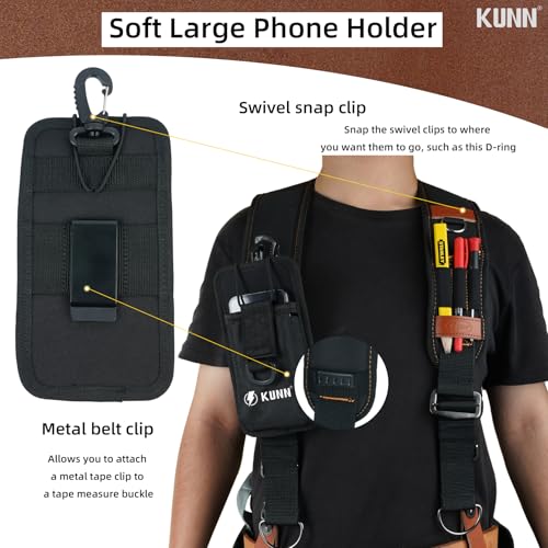 KUNN Leather Tool Belt Suspenders with Phone Holder & 4-Piece Leather Tool Belt Suspender Loops