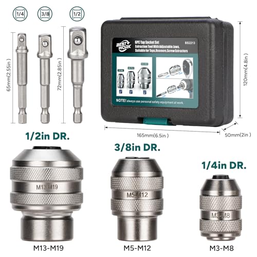 6pcs Adjustable Tap Socket Set, 1/4", 3/8", 1/2" Drive Tap Socket