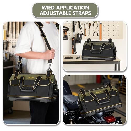 Heavy-Duty Tool Bag with 16 Pockets, 16-Inch Waterproof Tool Organizer with Reinforced Base, Adjustable Shoulder Strap, for Electricians, Carpenters, DIY Projects, Father's Day Birthday Gift (Green) Green