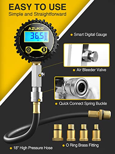 AZUNO Compression Tester Automotive, Digital Compression Gauge 200 PSI for Petrol Engine Cylinder Compression Tester Kit with Adapter & Hose