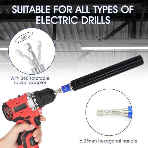 3 Pcs 9/16"(14mm) Power Nut Driver 6'' 8'' & 12'' Length, Nut Runner Hollow Socket with 3 Pcs 1/4" Hex Shank and 360° Rotatable 1/4" Hex Shank, Fit Long Bolts and Ductwork 6'' 8'' & 12''