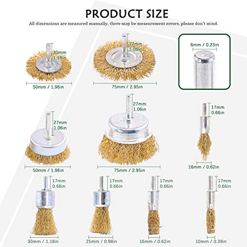 Keadic 19 Pieces Brass Wire Brushes Cup Wheels Brush & Wool Polishing Buffing Wheel Pad Set with 1/4 Inch Shank, Polishing Attachment Die Grinder Rotary Tools Accessories for Cleaning Rust Corrosion
