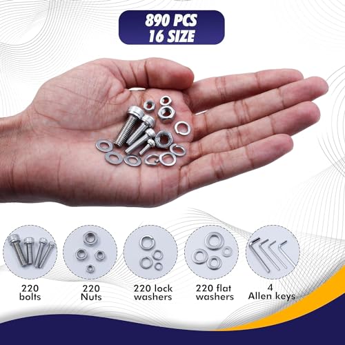 2-in-1 Set of 304 Stainless Steel Philips Pan Head (900Pcs) in 24 Sizes and Metric Head Nuts & Bolts (890Pcs) Assortment Kit in 30 Sizes with Washers