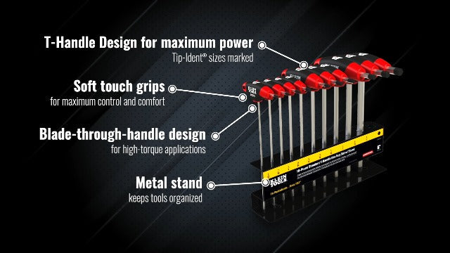 KLEIN TOOLS JTH610E T-Handle Hex Key Set, SAE Inch Sizes Allen Wrench Set with 6-Inch Blades, Stand Included, 10-Piece 6-Inch Hex Key Set