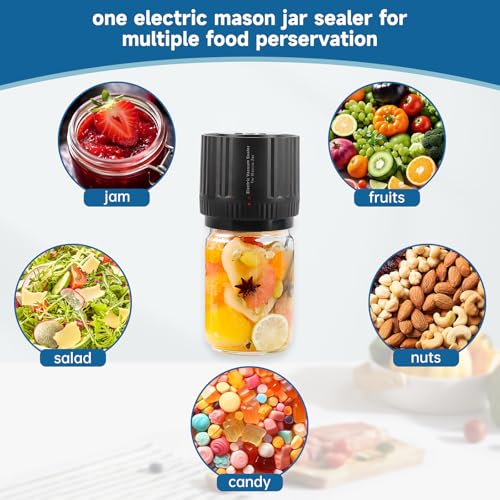 Electric Mason Jar Vacuum Sealer Kit, 3 in 1 Cordless Vacuum Sealer Machine for Wide & Regular Mouth,Seal Containers with Can Opener, Lids for Food Storage and Fermentation 4.1"*3.8" Black