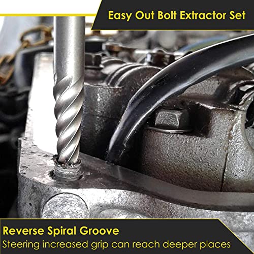 Topec 9 Piece Jumbo Spiral Flute Extractor -Easy Out Bolt Screw Extractor Set Square Shank Reverse Bit Set for Removing Broken Screws, Bolts, and Studs with Reverse Drill Bit Extractor Set