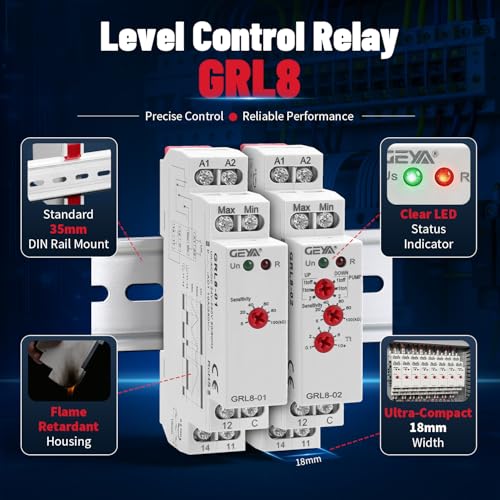 Liquid Timer Control Relay Electronic Liquid Level Controller 10A (GRL8-02+Sensor,AC/DC24V-240V) AC/DC24V~240V GRL8-02+Sensor