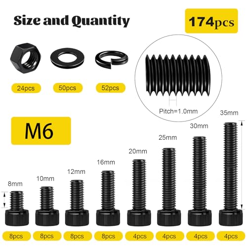 1220PCS M3 M4 M5 M6 Metric Hex Socket Head Screws Assortment Kit & 174PCS M6 Hex Socket Head Bolts Assortment Kit for 3D Printer,DIY