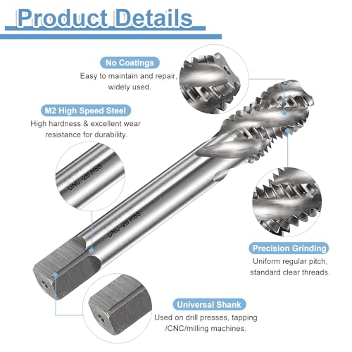 uxcell 2pcs Spiral Flute Thread Taps 5/8-11 UNC 2B Machine Threading Tap Bit, Uncoated Screw Tapping Repair Tool, M2 High-Speed Steel (HSS)