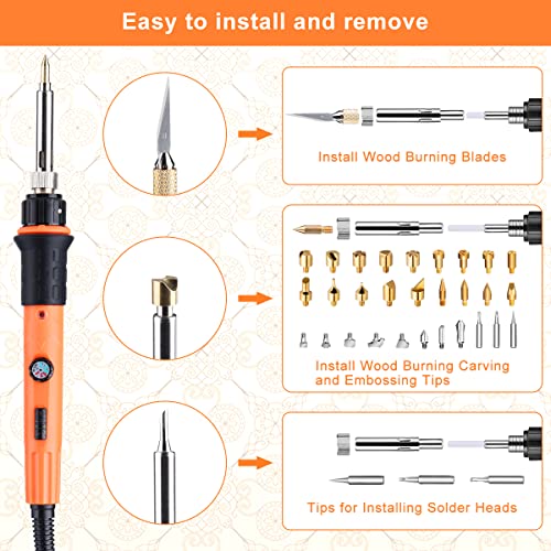 Pyrography Soldering Iron Set, Pyrography Piston Set, Temperature Adjustable 220~480 °C for Wood, Leather, Burning Iron, DIY Art Gift Set, Color Pencils, Leather Engraving Welding, Sculpture (Orange) CS52500
