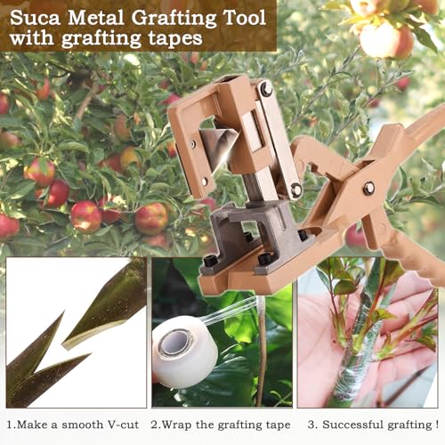 Grafting Tool Grafting Scissor Set for Thick Branch, Full Metal Cutting Accessories with 2 pcs Grafting Tapes, Anti-Slip Handle, for Plant Grafting