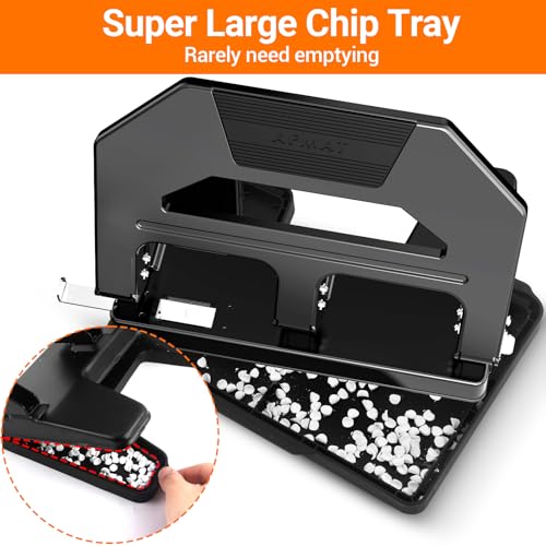 AFMAT Heavy Duty 3 Hole Puncher, 40-Sheet Paper Punch Heavy Duty, 50% Reduced Effort Three Hole Punch, 10K+ Uses, Metal Hole Puncher 3 Ring w/Large Tray, Bulit-in S.S. Paper Guide HPX2(Black) Black 40-Sheet Capacity