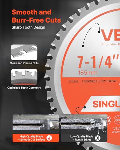 VEVOR Circular Saw Blade (185 mm φ & 48 Sharp Teeth & 1.8 mm Thickness) Ideal for Steel Aluminum, Compatible with Circular Saw, Alloy Steel Saw Blade with Noise Reducing Heat Extractors
