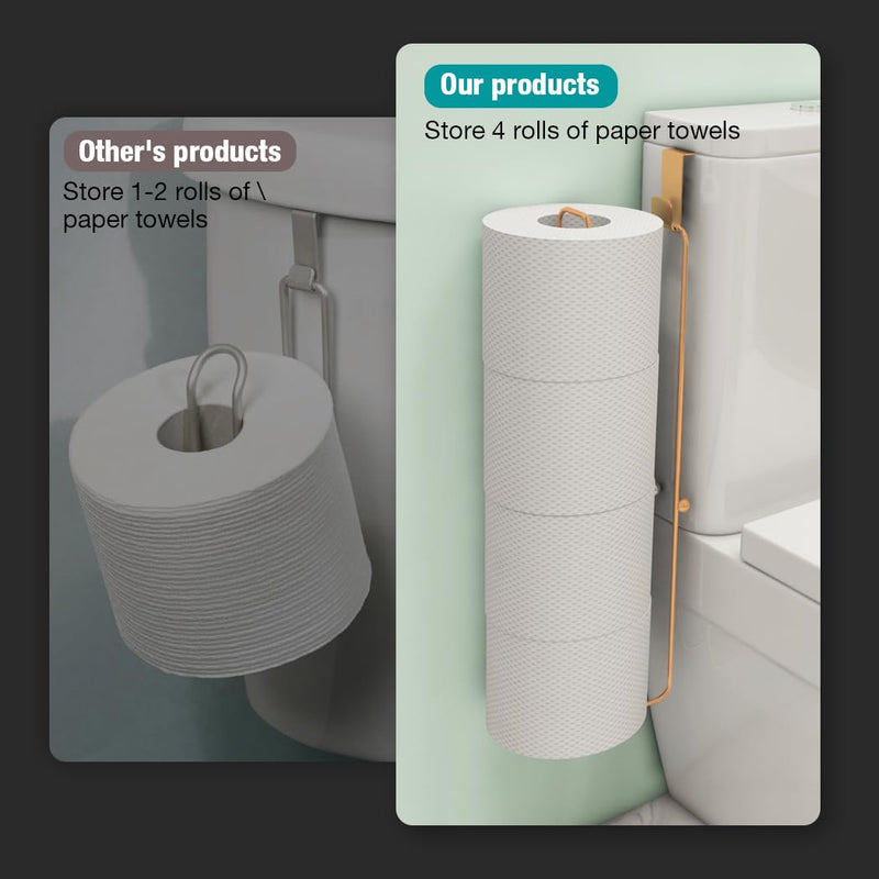 Conworld Toilet Paper Storage Wall Mount, Over The Tank Toilet Tissue Roll Holder Dispenser Reserve for Bathroom Storage and Organization, for 4 Roll Tissue, Gold, 1 Pack Gold,hold 4 Rolls-1 Pcs