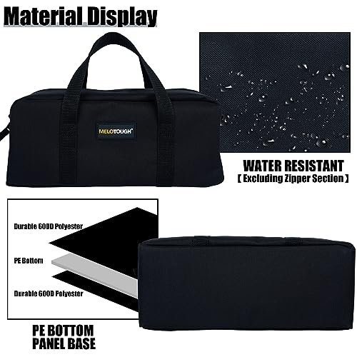 MELOTOUGH Small Canvas Tool Bag Tool Tote Bag with Zipper Utility 14 Inch Tool Organizer Bags for Electrician,Construction,Plumbing,HAVC(Black&Grey)