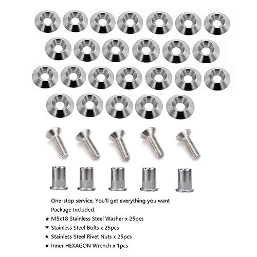 Stainless Steel 25 Pcs Fender Bumper Washer Bolt M5x20mm CNC Finishing Washer Engine Bay Dress Up Fastener Kit Flares Widebody kit Installation Hardware
