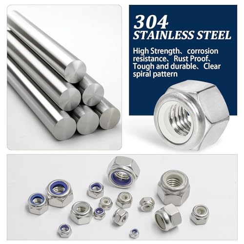 348 Pack SAE & Metric Nylon Insert Locknuts Kit and 150 Pack SAE Hex Nuts Assortment Kit,304 Stainless Steel Hardware Hex Lock Nuts Sets