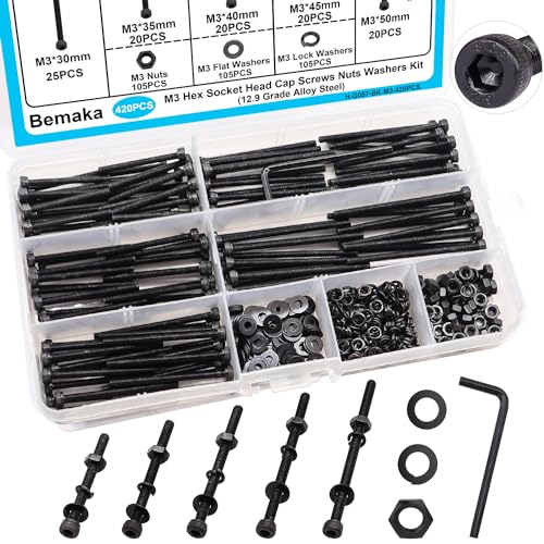 420PCS Black M3 x 30/35/40/45/50mm Hex Socket Head Cap Screws + 2285PCS M2 M3 M4 M5 Metric Screw Assortment Kit