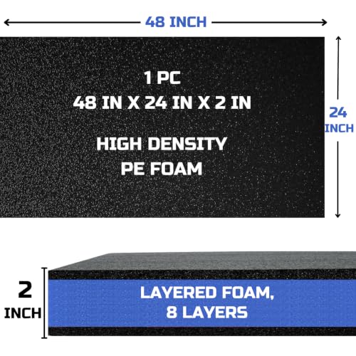 ONREVA Tool Box Foam Organizer 48x24x2 inch 1PC, Kaizen Sheets for Pro Tool Control, Custom Tool Shadow Inserts for Cases & Drawers, High Density Polyethylene Foam, Black with Blue