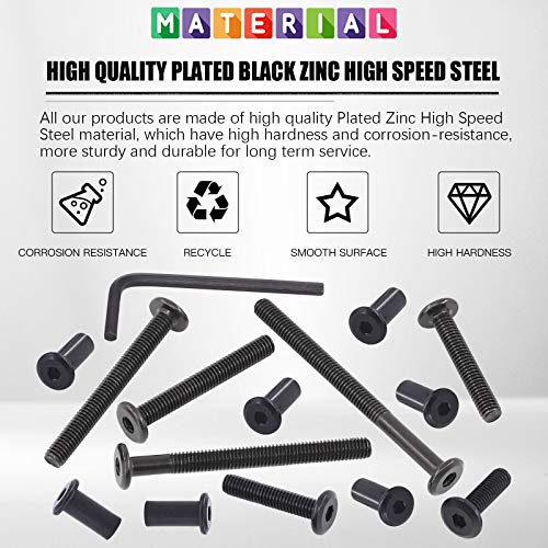 Glarks 85Pcs M6x20/ 30/40/ 50/60/ 70/ 80mm Black Hex Drive Socket Cap Bolts Kit, Allen Head Countsunk Furniture Crib Bolts Nuts Screws for Chair Table Cabinets M6x20/30/40/50/60/70/80mm