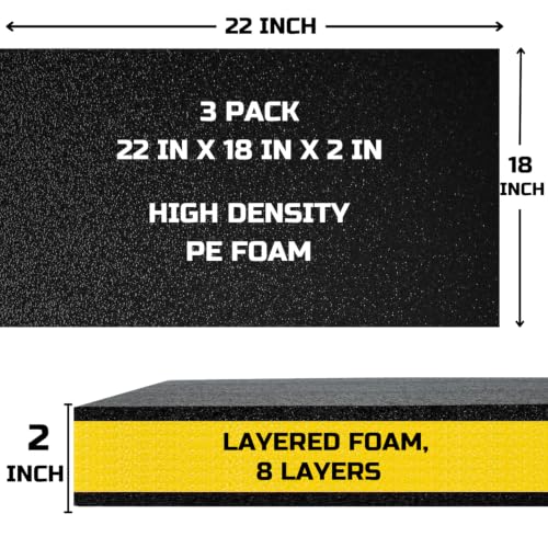 ONREVA Tool Box Foam Organizer 22x18x2 inch 3Pack, Kaizen Sheets for Pro Tool Control, Custom Tool Shadow Inserts for Cases & Drawers, High Density Polyethylene Foam, Black with Yellow