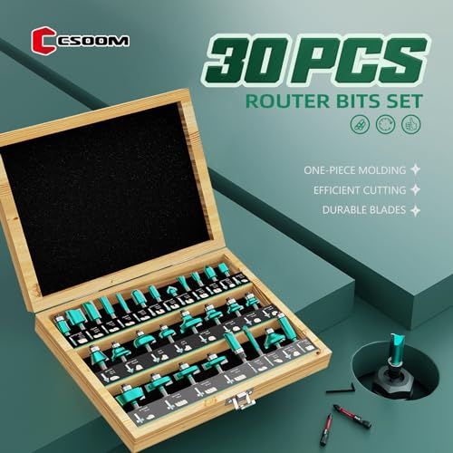 CSOOM 30 Pieces Router Bits Set - 1/4Inch Shank with Professional Woodworking Tools for Precision Carving and Versatile Applications 1/4" shank 30 Pcs