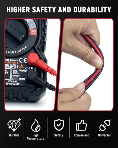 KAIWEETS KM602 Smart Multimeter Rechargeable Electrical Tester with Auto Ranging and KAIWEETS KET20 Silicone Multimeter Test Leads with Gold-Plated Probes