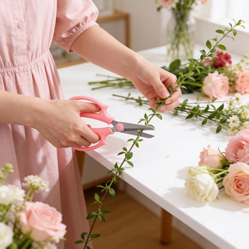 20 Pcs Garden Shears Flower Scissors Flower Cutters for Stems Pruning Stainless Steel Floral Shears Floral Scissors with Comfortable Grip Handles for Fruit Picking Plant Stems Trimming (Pink)