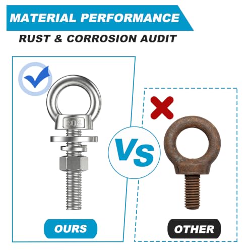 4 Pack M12 Stainless Steel Eye Bolts with Nuts and Washers, 1/2" x 4" Long Lifting Ring Eye Bolt, Heavy Duty Marine Grade 304 Eyebolts for Outdoor String Light Hanging, Tie Down Anchors M12x102mm (1/2"x4")