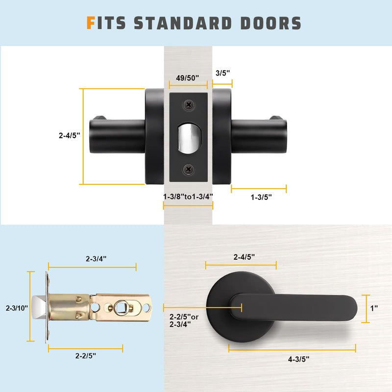 KNOBWELL 1 Pack Matte Black Door Handles, Passage Door Levers for Hallway and Closet, Black Interior Door Handles 1.94 lb One Lever 1 Pack Passage No Lock