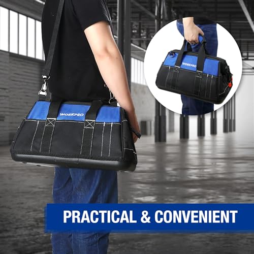 WORKPRO 16-inch Wide Mouth Tool Bag & WORKPRO 2-Piece Mini Pliers Set