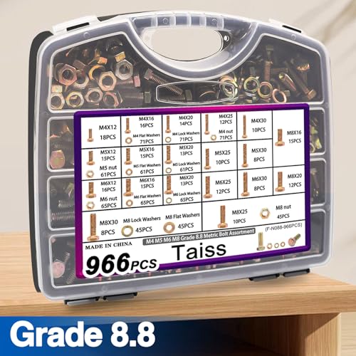 Taiss 966pcs Grade 8.8 Metric Bolt Assortment,Metric Bolts and Nuts Assortment+3670PCS Metric Screw Assortment M2 M3 M4 M5 33 Sizes Button & Socket Head Screws
