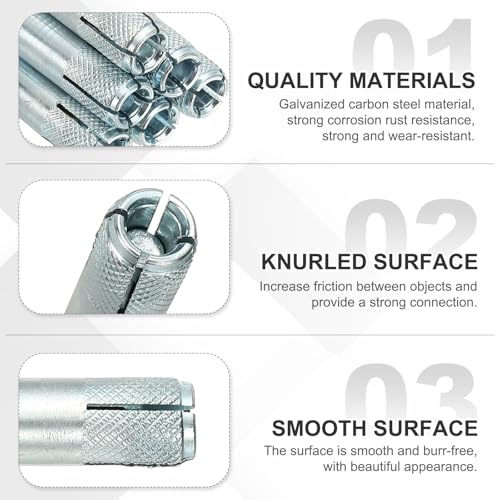 PATIKIL M12 Drop-in Anchors, 25 Pcs Zinc Plated Carbon Steel Solid Knurled Concrete Anchors Internal Forced Expansion Screw Bolts for Solid Concrete Drywall, Silver