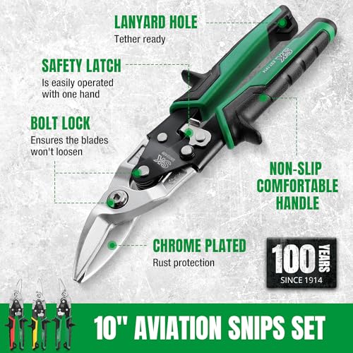 SK Tin Snips Heavy Duty, Left, Right and Straight Cut Aviation Snips Set 10" Left, Right, Straight Cut