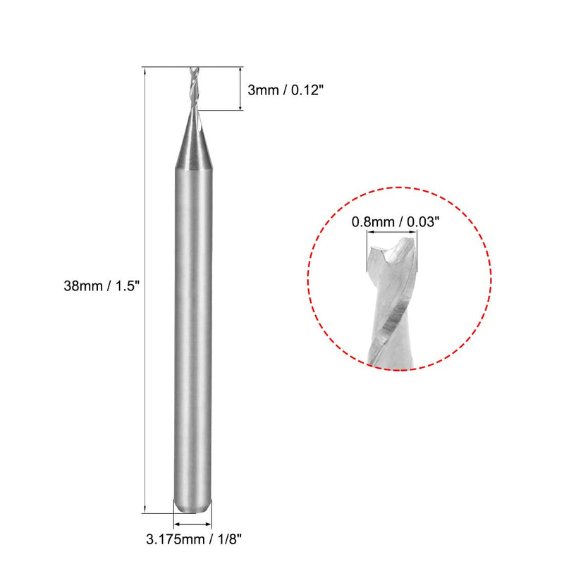 uxcell 5PCS 1/8" Shank 0.8mm x 3mm Carbide End Mill CNC Router Bits 2 Flute Milling Bit for Acrylic PVC MDF Wood
