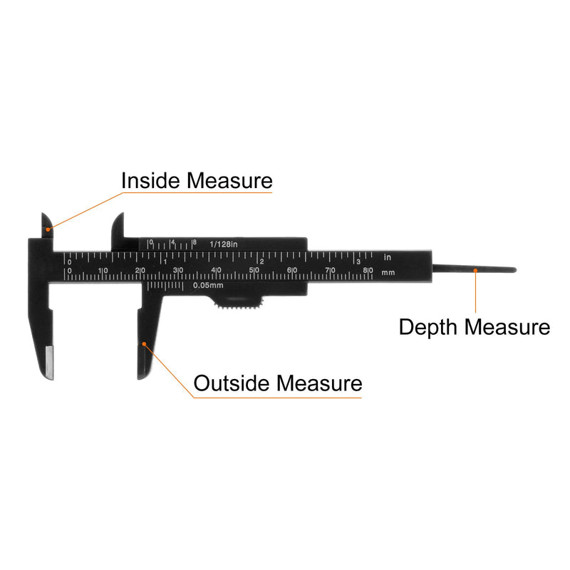 QUARKZMAN 10pcs Mini Plastic Vernier Caliper 80mm 3" Vernier Caliper Caliper Portable Ruler Measuring Tool (Metric/Inch) Black