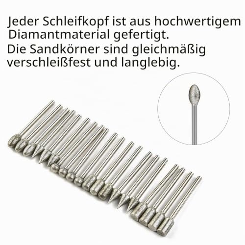 For Dremel Grinding Attachments, 20 Pieces Cutter Attachments with 1/8 Inch Shank Grinding Attachments for Grinding Pens, Diamond Grinding Pins for Stone, Glass, Ceramic, Grinding, Polishing and Engraving