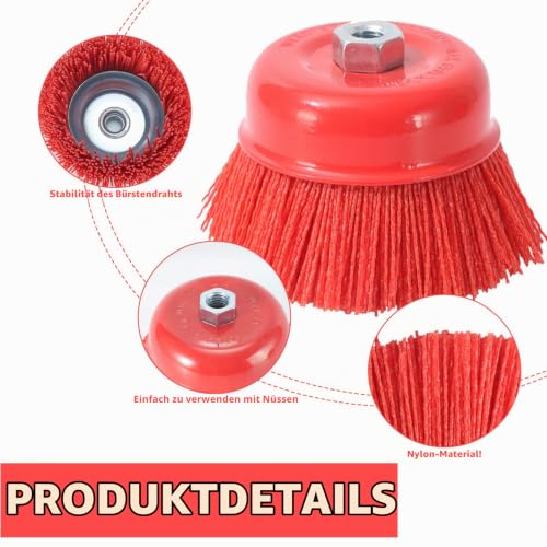 Pack of 2 Nylon Cup Brush, Nylon Brush, 75 mm Wire Brush, Drill Brush, Angle Grinder, Cup Brushes, Internal Thread M14 for Removing Rust, Corrosion, Metal Polishing Cleaning